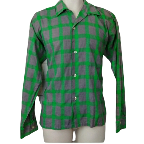 Vintage Other - Vintage Perm Press Green Plaid Button Up Shirt MED